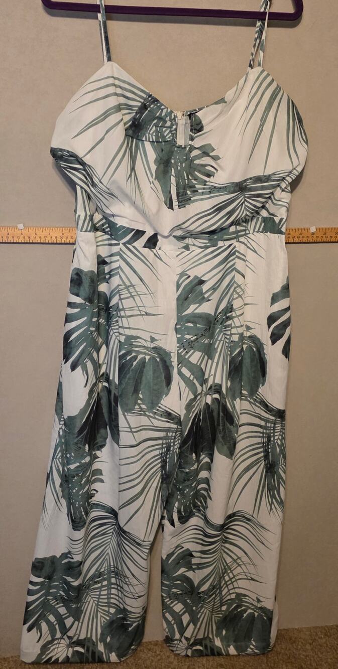 Fashion Nova Barbados Babe Jumpsuit green tropical palm print wide leg size 2XL